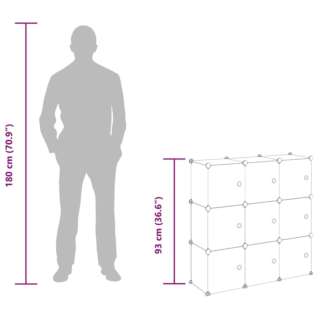 Organizador de cubos de almacenamiento con 9 cubos de polipropileno transparentes apilables, para ahorrar espacio, sistema de soporte estable para dormitorio, pasillo, oficina