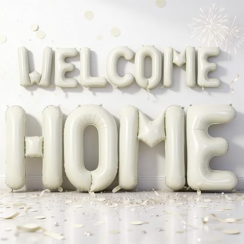 40 Inch Beige WELCOME HOME Letter Balloon for Housewarming Party Decoraction Large Cream White HOME Foil Balloon Banner New Home Balloon Sign for Sweet Homecoming Celebration Welcome Home Baby Decor