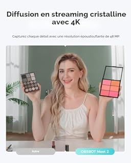 OBSBOT Meet 2 - Webcam 4K pour PC avec Capteur 1/2", Cadrage et Autofocus AI, Mode Beauté, Lightweight, HDR, Webcam avec Microphone,60 FPS, Caméra Web pour Le Streaming, Réunion, Jeux, etc.