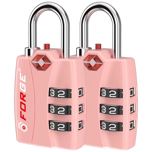 Image of Forge Open Alert TSA Approved Luggage Locks - 3 Digit Combination, Easy Read Dials, Zinc Alloy Body - Ideal Travel Lock for Luggage, Suitcases, Bags & Toolboxes. Pink 2 Locks.