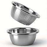 Colador de cocina con bol de acero inoxidable 22 cm Escurridor verduras y escurridor pasta diseño de doble capa colador acero inoxidable resistente y apto para arroz frutas verduras ensaladas