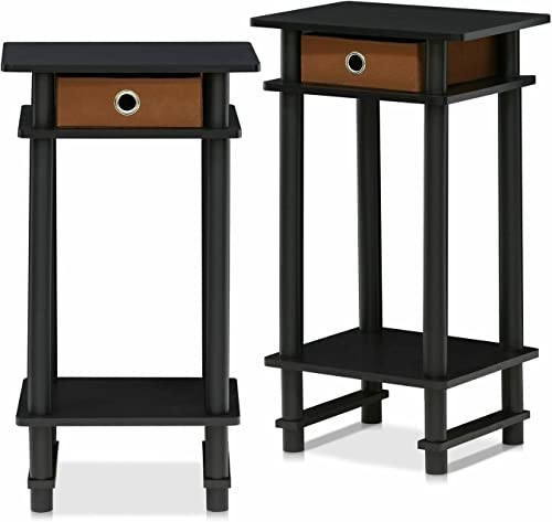 DINSO Espresso/Brown Turn-N-Tube Tall End Table with Bin,Set of 2 Tall Night Stands for bedrooms Set of 2 Turn Tube Night Stands for bedrooms with Drawers