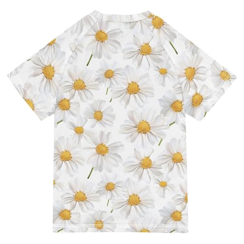 ALAZA Kids Rash Guard Girls Toddler Swim Shirts Short Sleeve White Daisy Cute UPF 50+ 3T2