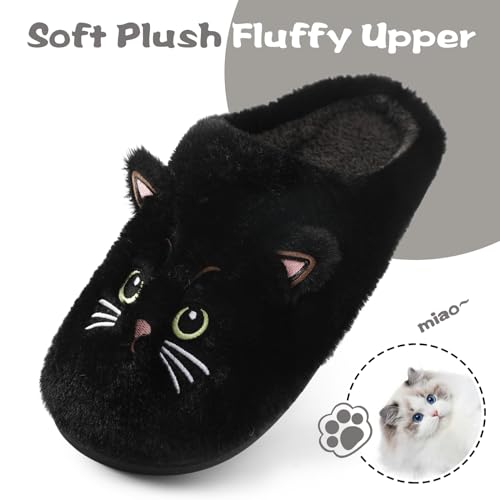 Menore Fuzzy Cat Slippers for Womens Soft Warm House Animal Slides Indoor Marshmallow Lightweight Slip-on Winter Slippers3