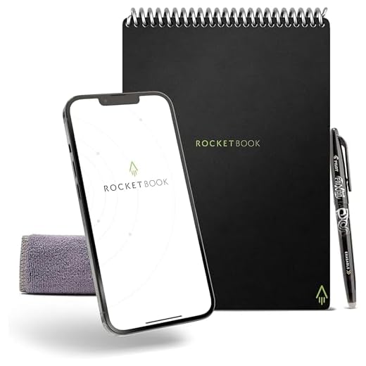 Bloco de Notas Rocketbook Flip | com 1 caneta Pilot Frixion e 1 pano de microfibra incluído | capa preta, tamanho executivo (15 x 22 cm)