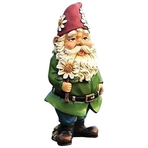 Giftware by Roman Inc., 12.25" H GNOME with Daisy Statue, Garden Collection, Outdoor Statue, Memorial, Resin Stone, Adorable Frogs and Flowers, Garden Décor (12x4x5)
