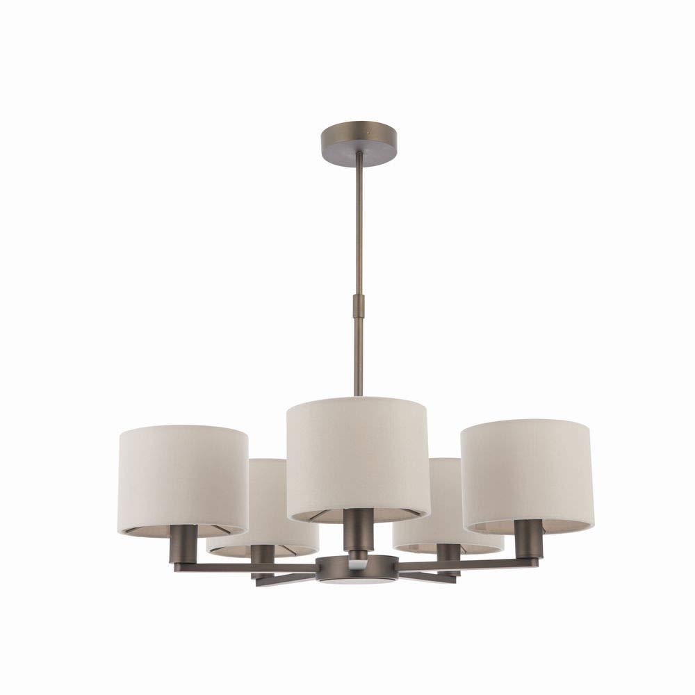 Dark Antique Bronze 5 Light Adjustable Pendant Ceiling Light with Faux Silk Shades
