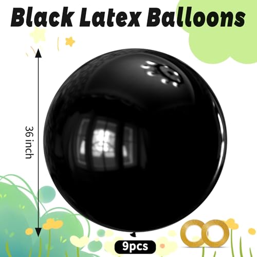 Image of Black Balloons 9pcs 36 Inch Extra Large Big Jumbo Giant Matte Black Latex Helium Balloons for Graduation Halloween New Year Anniversary Birthday Retirement Party Decorations