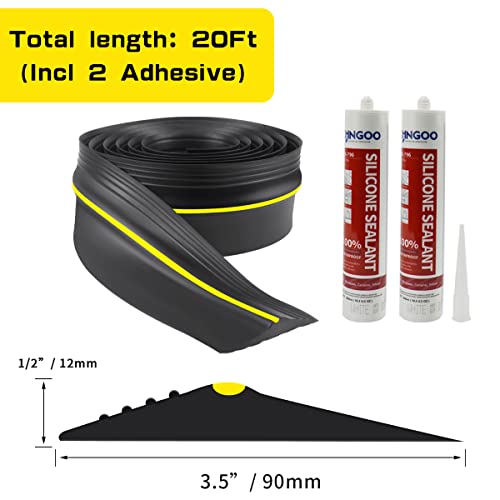 Universal Garage Door Bottom Threshold Seal Rubber Strip With Adhesives, Diy Weatherproof Weather Stripping Replacement (20Ft, Black) #TOP1