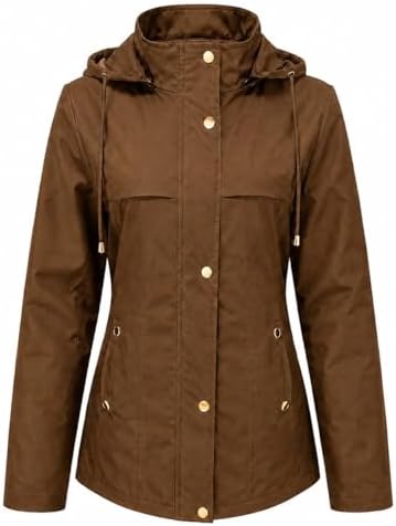 Jaqueta Parka Feminina com Capuz Removível com Cordão de Ajuste, ...