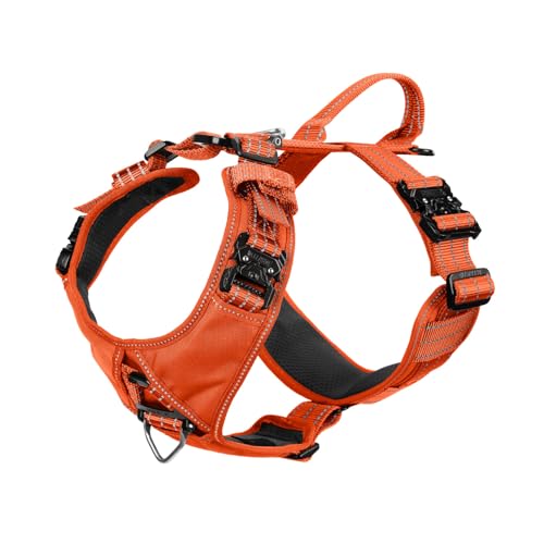 ICEFANG Dog Strap Harness with All-Metal Hardware,for Large Sized Dog,K9 Vest,Y-Shape Soft Padding,Adjustable Pet Harness,No-Pull Front Leash Clip (Large (Pack of 1), Orange)