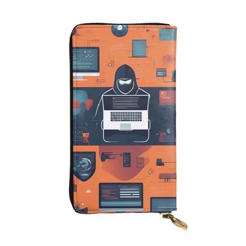 Hacker Attack Prints Leather Long Clutch Wallet for Fashionable Girls and Women - Durable, Stylish, and Functional, Black, One Size