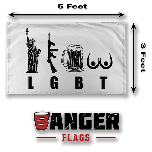 Banger - Lgbt - Liberty Guns Beer Tits Motivational Inspirational Office Gym Wall Dorm Decor Design On A 3X5 Feet Flag With 2 Grommets For Easy Outdoor Hanging. Authentic Banger Flag #TOP1