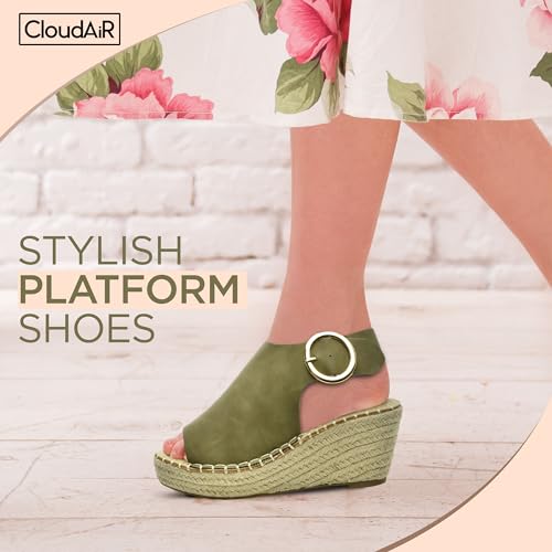 Image of CLOUDAIR Selina Women's Espadrille Wedge Sandals - Comfortable and Stylish Platform Slip On Sandals with Buckle Closure, Comfy Wedge Heels for Women, Fashion Summer Sandals