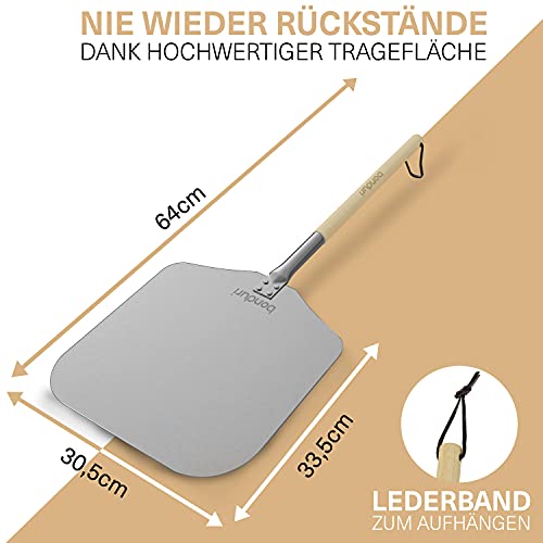 Foto von bonduri Pizzaschieber | Pizzaschaufel 64cm aus Holz & Aluminium, Pizza Zubehör - Pizza Set für Backofen, Pizzaofen, Holzofen und Grill - Pizza Schieber | Pizzaschieber Holz - inkl. E-BOOK