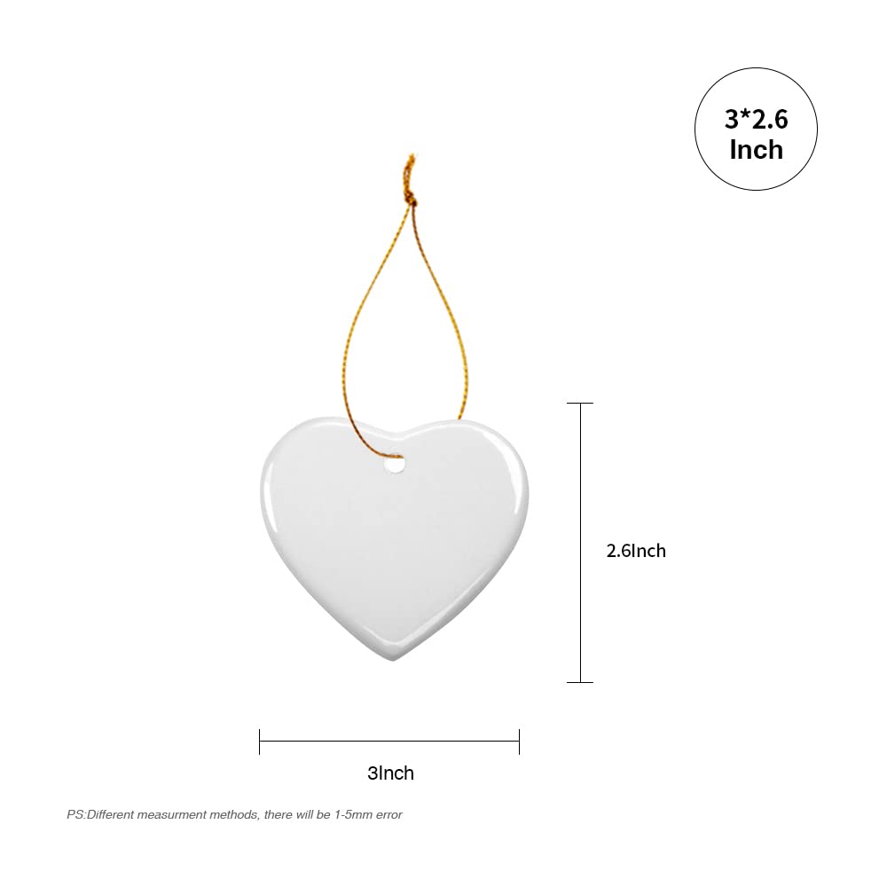 PYD Life 25 PCS sublimación blanco ornamento de cerámica 3 pulgadas en forma de corazón ornamento con cadena de oro para Navidad decoración personalizada del hogar a granel