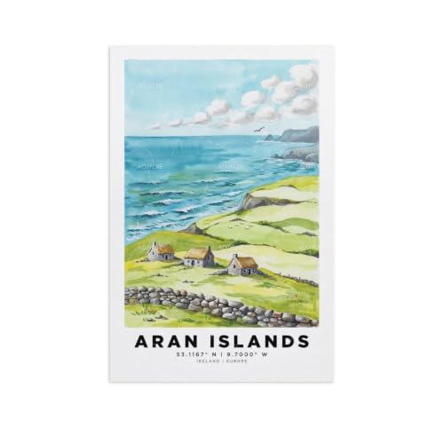 Poster voyage aquarelle îles d'Aran grand paysage déco 60x90