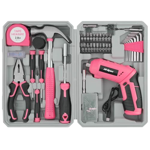 Hi-Spec 42tlg. Werkzeugkoffer mit kleinem 4V. Akkuschrauber und Haushaltswerkzeugen. Komplettes Werkzeugset für Frauen und Heimwerker in praktischer Werkzeugkiste
