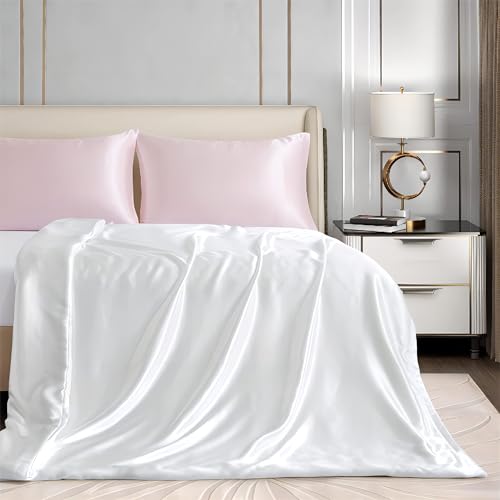 Homiest 48"x72" Weighted Blanket Duvet Cover, White Satin With 8 Ties, Silky & Removable Zippered Twin Heavy Blanket Cover for Adults