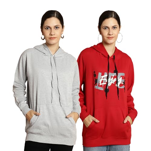 Image of Mack Jonney Printed Hooded Cotton Fleece Sweatshirt for Women (Pack of 2)-MACK50866