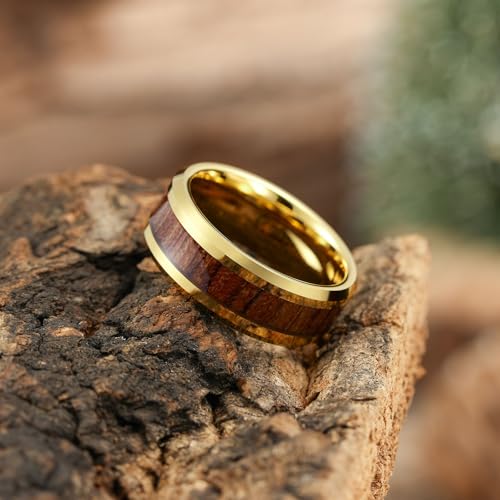 Image of King Will Nature Koa Wood Inlay Tungsten Carbide Wedding Ring 8mm Silver /Black /Gold /Green /Rose Gold /Blue Wedding Band for Men High Polished Anniversary Rings Comfort Fit Size 6-15