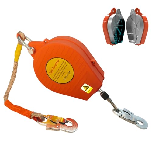 BOVDC Dispositif Antichute a Rappel Automatique, 200kg Harnais de Securite Anti Chute Toiture 10m avec Crochet Autobloquant, Rouge Ligne de Vie Auto-Rétractable Travaux en Hauteur(Rouge,10m-1 Pièce)