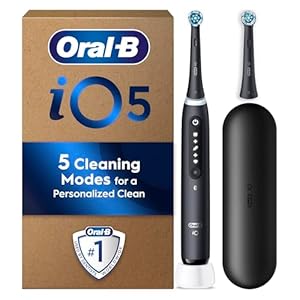 Oral-B iO5 Electric Toothbrushes for Adults, 2 Toothbrush Head & Travel Case, 5 Modes with Teeth Whitening, UK 2 Pin Plug, Black