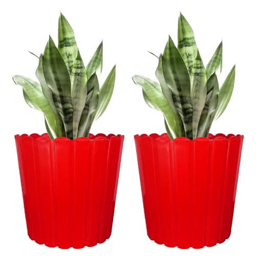 Image of GARDENS NEED 12 Inches Thai Round Flower Pot | Set of 2 | Red | Plastic Planter Pots for Indoor & Outdoor Home, Office & Balcony Decoration