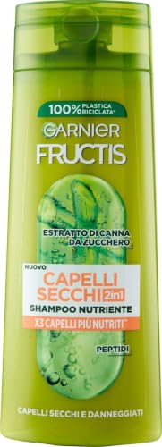 Garnier Fructis Shampoo Nutriente 2in1, Per Capelli Secchi e Danneggiati, Azione Riparatrice, Con Estratto di Canna da Zucchero, 250 ml