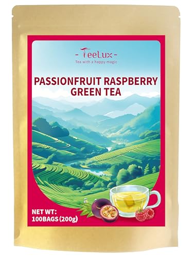 Image of TeeLux Passion Fruit Raspberry Green Tea Bags, Aromatic & Refreshing, 100ct