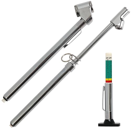 2 Pcs Dual Head Tire Pressure Gauge Heavy Duty Truck Tire Air Gauge 10-150PSI,10-120PSI with Tread Depth Gauge Pencil Tire Gauge Straight-on Tire Checker Extended Tube for Semi Truck Car Motorcycle