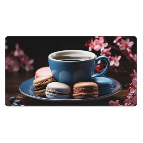 Macarons Tapis de Souris Gaming, Café Tapis Souris XXL 900x400X3MM, Résistant à Usure Lavable Tapis Bureau, Imperméable Surface Lisse et Base en Caoutchouc Anti-dérapant, Fourniture Bureau Cadeaux