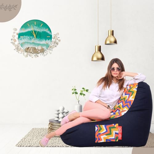 Image of Style Homez Urban Design Denim Canvas Geometric Printed Chair Bean Bag XXL Size Filled with Beans Fillers