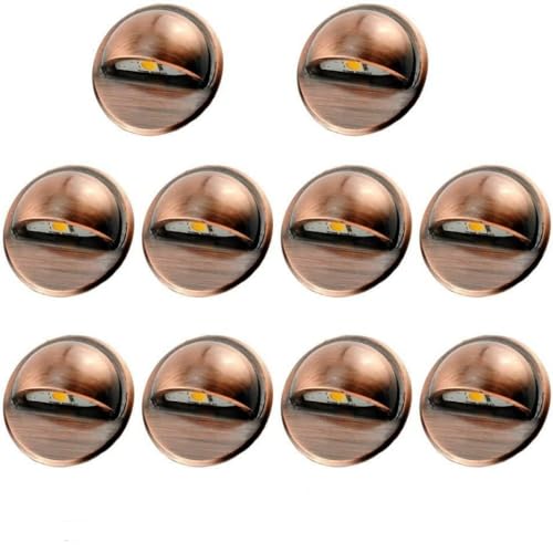 FVTLED Pack of 10 Low Voltage LED Deck Lights Outdoor Step Stair Lights D35MM 12V IP65 Waterproof Warm White Landscape Deck Lighting for Garden Yard Steps Stairs Floor Decoration, Red Bronze