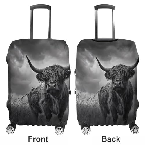 Highland Cow in Storm Unisex Luggage Cover Washable Travel Suitcase Case Elastic Baggage Protective Covers L3