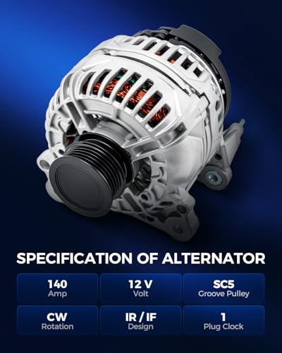 Image of KAX New Alternator Compatible With 2005-2014 Volkswagen Jetta 2.5L L 5, 2006-2009 Volkswagen Rabbit, 2010-2014 Volkswagen Golf 2.5L L 5 11254N 12V 140Amp CW 5-Groove Pulley