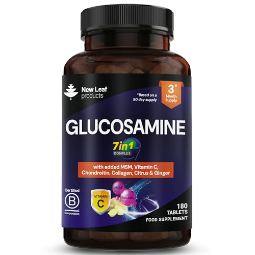 Glucosamine and Chondroitin High Strength 7-in-1 with MSM Collagen Vitamin C Citrus & Ginger Joint Care Supplements for Men & Women - 180 Tablets