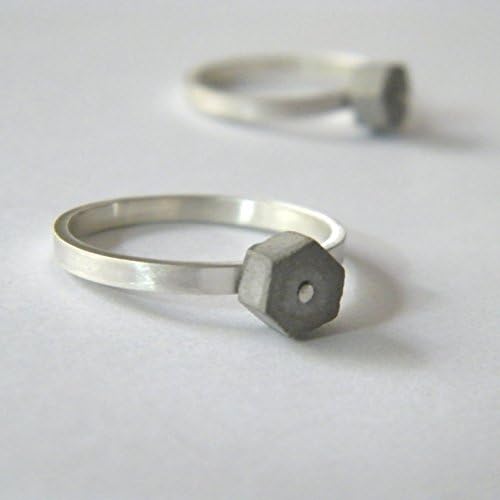 Handmade Stacking Concrete Hexagon and Silver Thin Ring