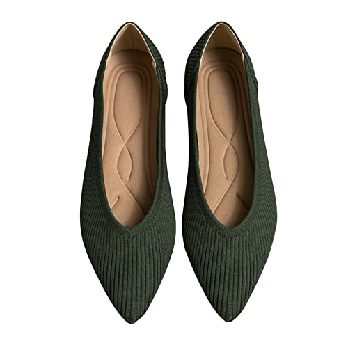 Image of TINGRISE Women's Flats Shoes Pointed Toe Knit Ballet Comfortable Dressy Slip On Flat