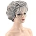 TISHINING Short Grey Curly Wigs for White Women Layered Silver Gray Pixie Cut Synthetic Full Wig with Bangs Natural Looking Daily Party Wigs for Older Women