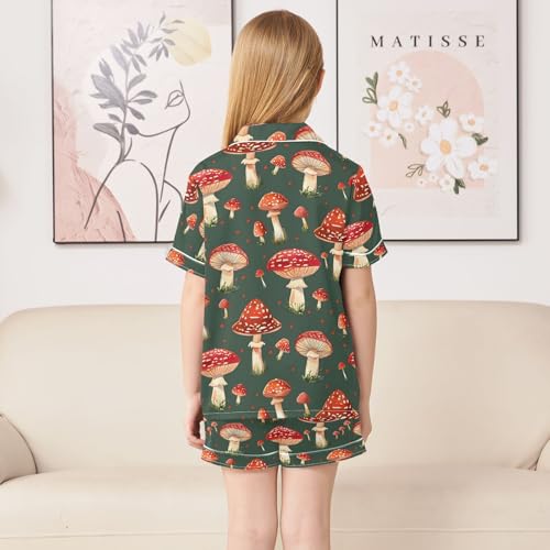 ALAZA Mushroom Red Vintage Satin Pajamas Set Short Sleeve Button Down Sleepwear Summer Pjs 2 Piece4