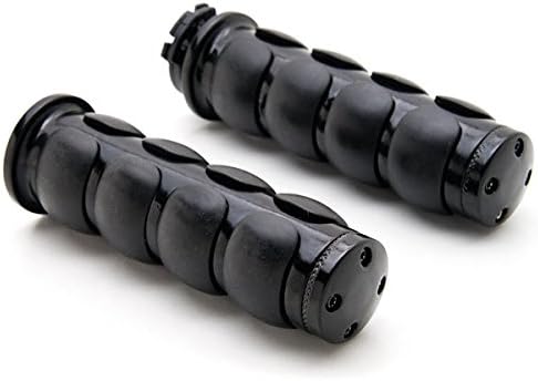 Krator Black Rubber Motorcycle Handlebar Hand Grips (1") Hand Handlebar Grips Black Grips Compatible with Cruisers Harley Suzuki Kawasaki Yamaha Honda w/ 1" inch Throttle Grips Bar Ends