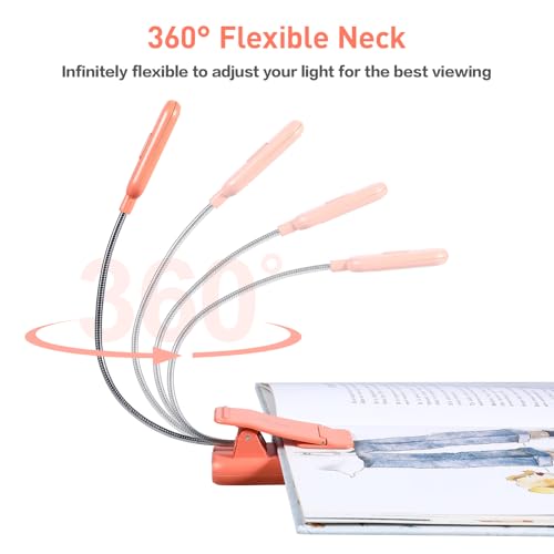 Image of VAVOFO Rechargeable Book Light for Reading in Bed Kids, 7 LED Reading Light with 9-Level Warm Cool White Daylight, Eye Care Lamp with Power Indicator for Bookworms (Orange)