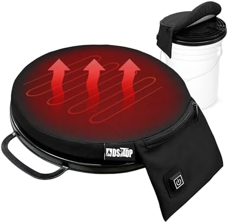 Heated 5 Gallon Bucket Seat, 360-Degree Swivel Bucket Seat Lid, Waterproof Top Seat Foam Cushion for Dove Duck Hunting, Ice Fishing, Baseball, Gardening, Camping（No Power Bank）
