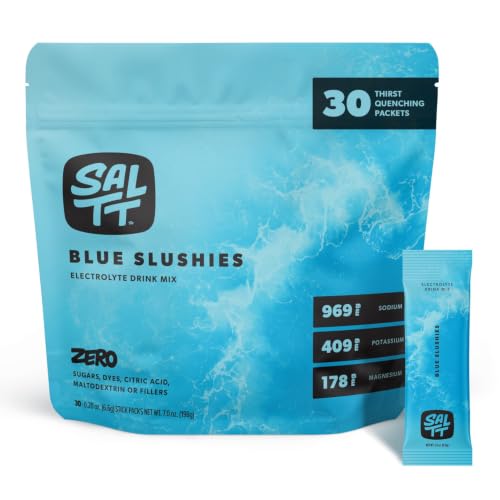 SALTT Electrolytes Powder Packets (Blue Slushies - Blue Raspberry) 30 Stick Packs - Easy Dissolve No Clumping - Essential Minerals - Hydration Packets - Zero Sugar - Gluten Free Vegan & Kosher