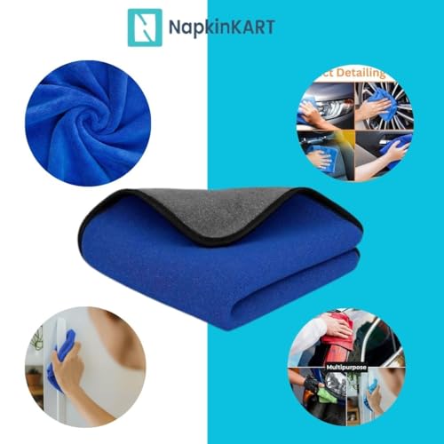 Image of Microfiber Cleaning Cloth for Car, Bike & Home | Ultra Soft, Dual-Sided Blue & Grey Towel | Lint-Free, Scratch-Free | Reusable Duster for Glass, Dashboard, Kitchen 40 X 30 CM