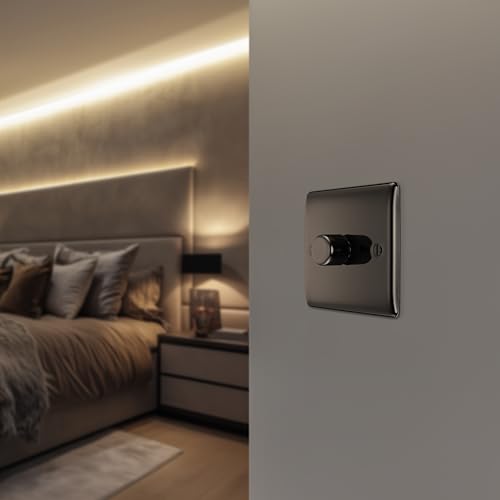BG Electrical Intelligent Single Wall Dimmer Switch, 2 Way, Raised Profile, Round Edges, Nexus Metal, Black Nickel, 200W, NBN81 - Image 5