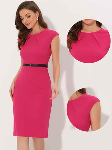 Image of Allegra K Business Dress for Women's Work Elegant 2026 Cap Sleeve Belted Office Sheath Dresses