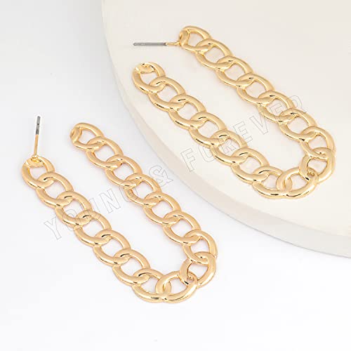 Image of Young & Forever Gift Stainless Steel Gold Plated Curb Chain Hoop Earrings for Women Big Hoop Dangle Earring for Women U Shaped Earrings Thin Geometric Hoop Earrings