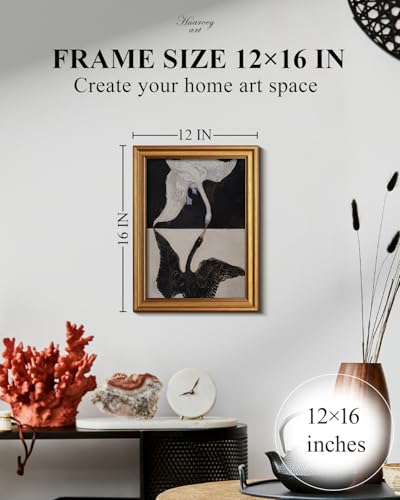 Image of HUARCEY Gold Framed Vintage Wall Art for Living Room, Animals Painting Prints Shelf Decor for Kitchen, Aesthetic Bedroom Wall Art, Best Gifts for Friends or Family - Black and White 16L x 12W
